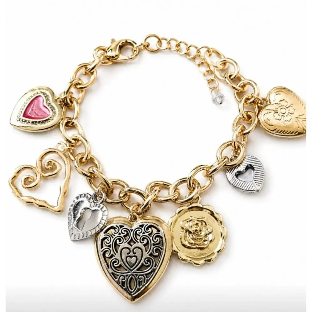 Gold Charm Heart Adjustable Bracelet New